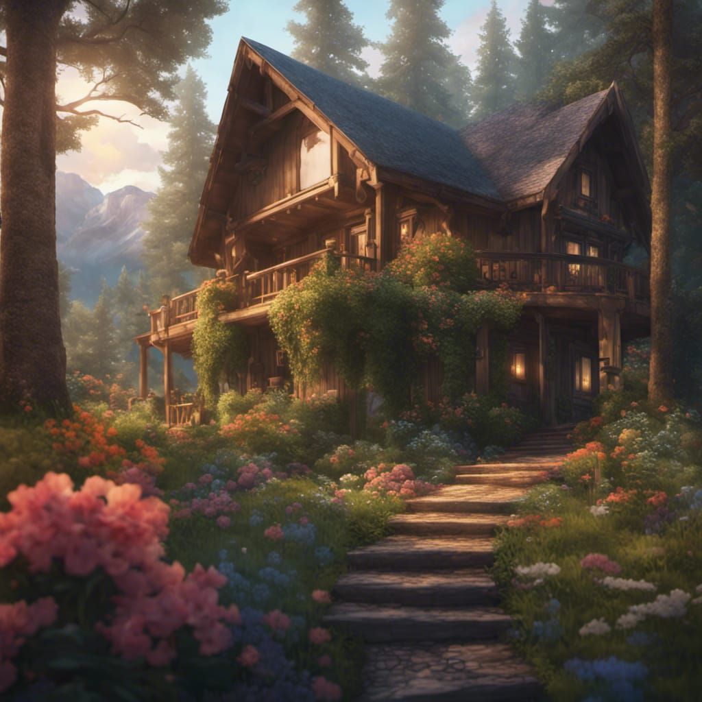 Cozy Cabin Portrait in Hyperdetailed Digital Art