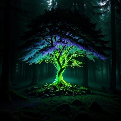 Mystical Yggdrasil Tree in Vibrant Nature Photography Style