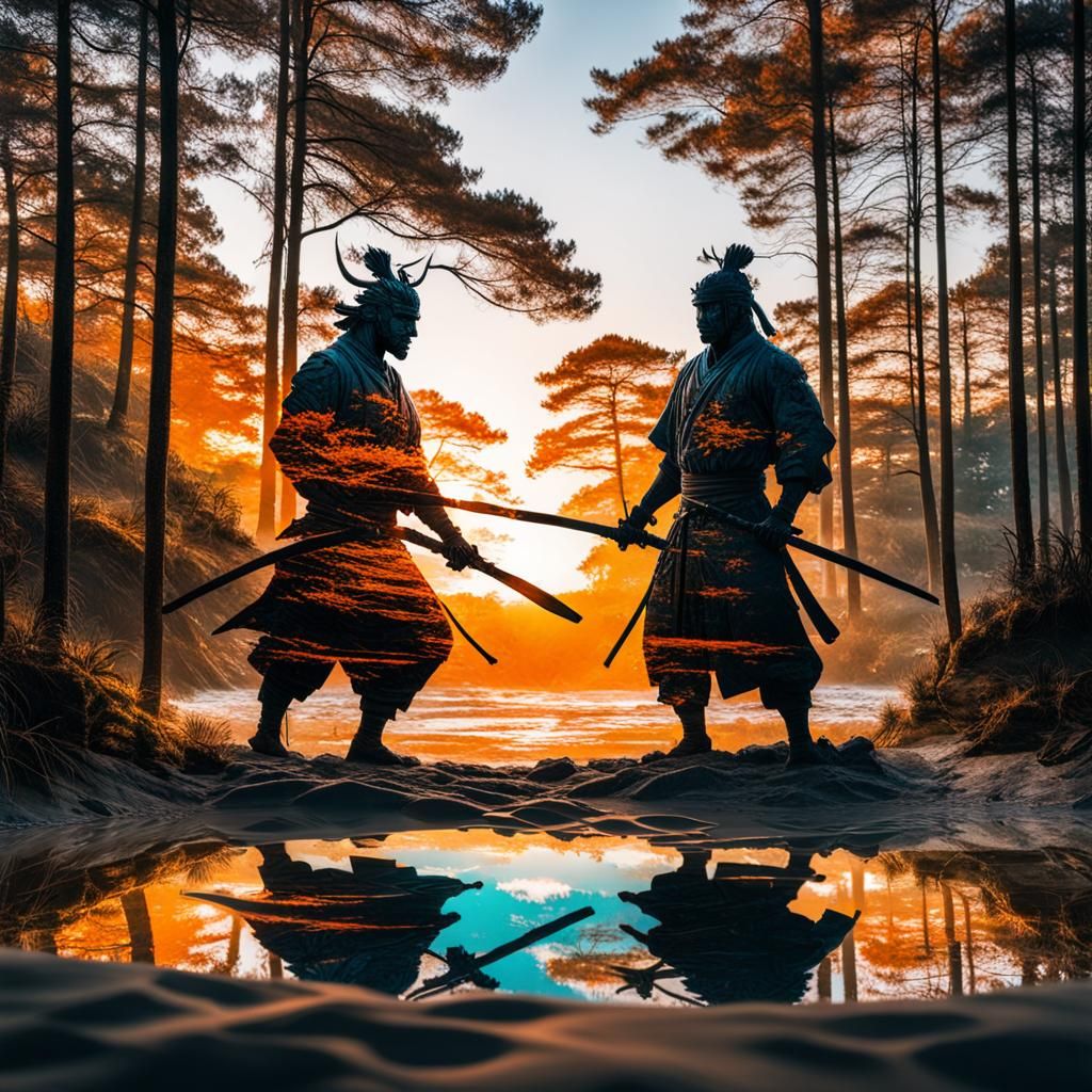 Double Exposure: Samurai and Tiger Graffiti Art