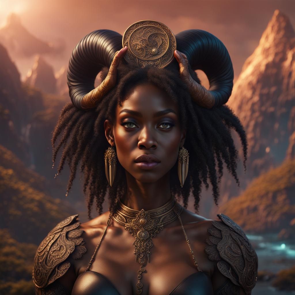 Aries Black Woman Fantasy Concept Art