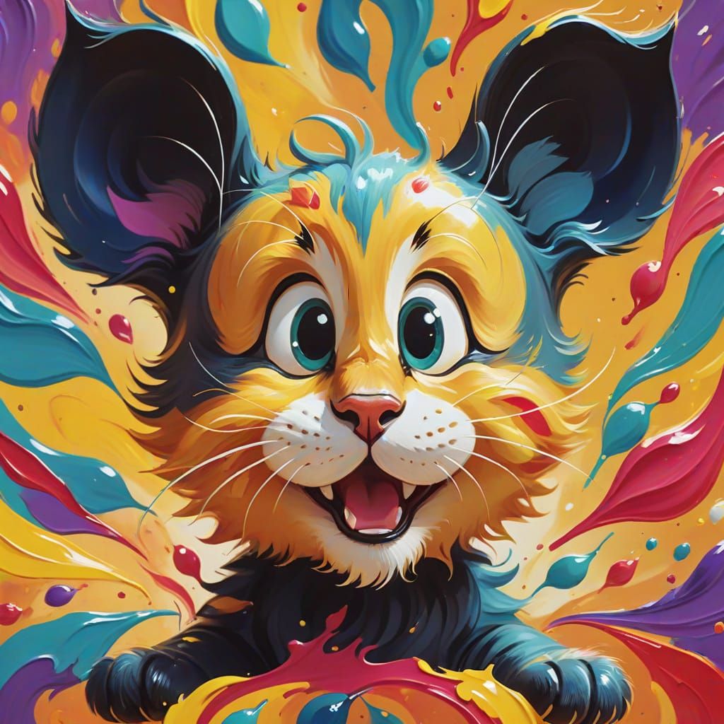 Happy Kitten Plays: Vibrant Gouache Macro Shot