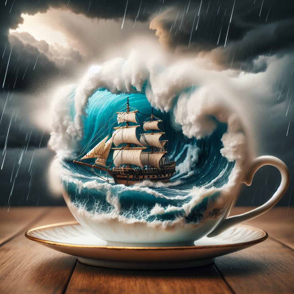 Tall Ship Navigating Stormy Teacup