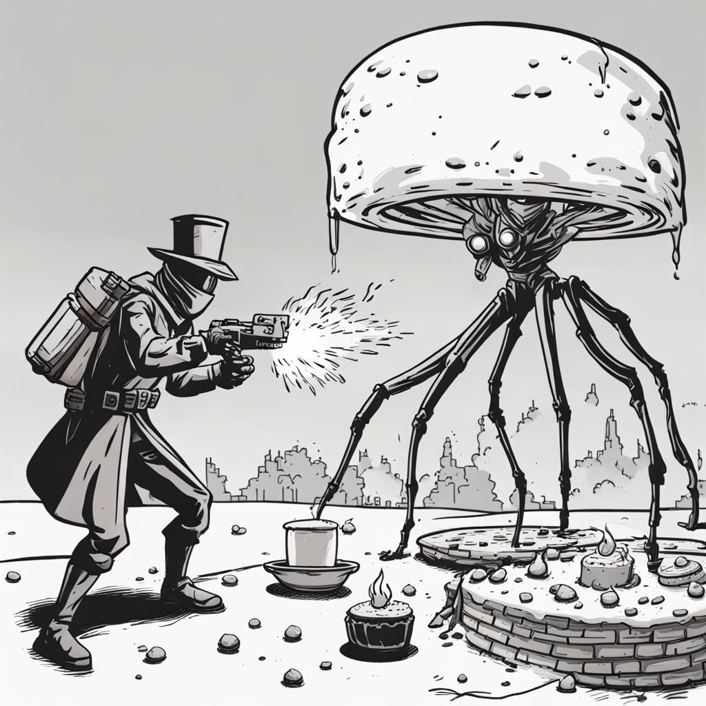 Colonist Battles Spider with Flamethrower While Baking