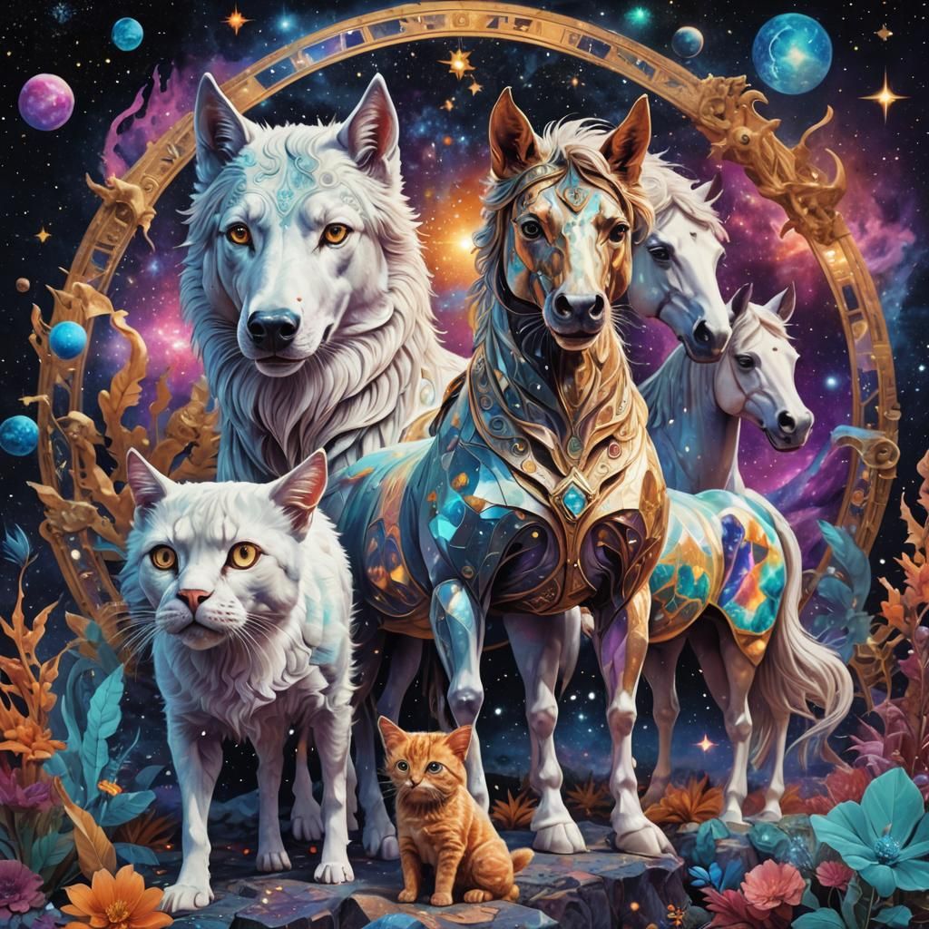 Surreal Hybrid Animal: Cat, Dog, and Horse