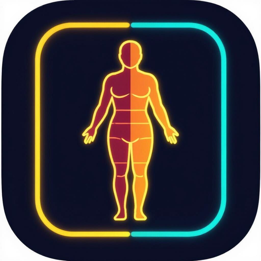 Neon BMI App Icon: Mustard Yellow, Teal, and Red