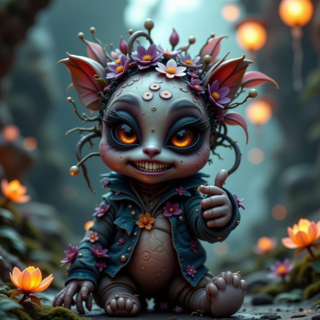 Adorable Chibi Voodoo Doll Giving Thumbs-Up in Hyperrealism