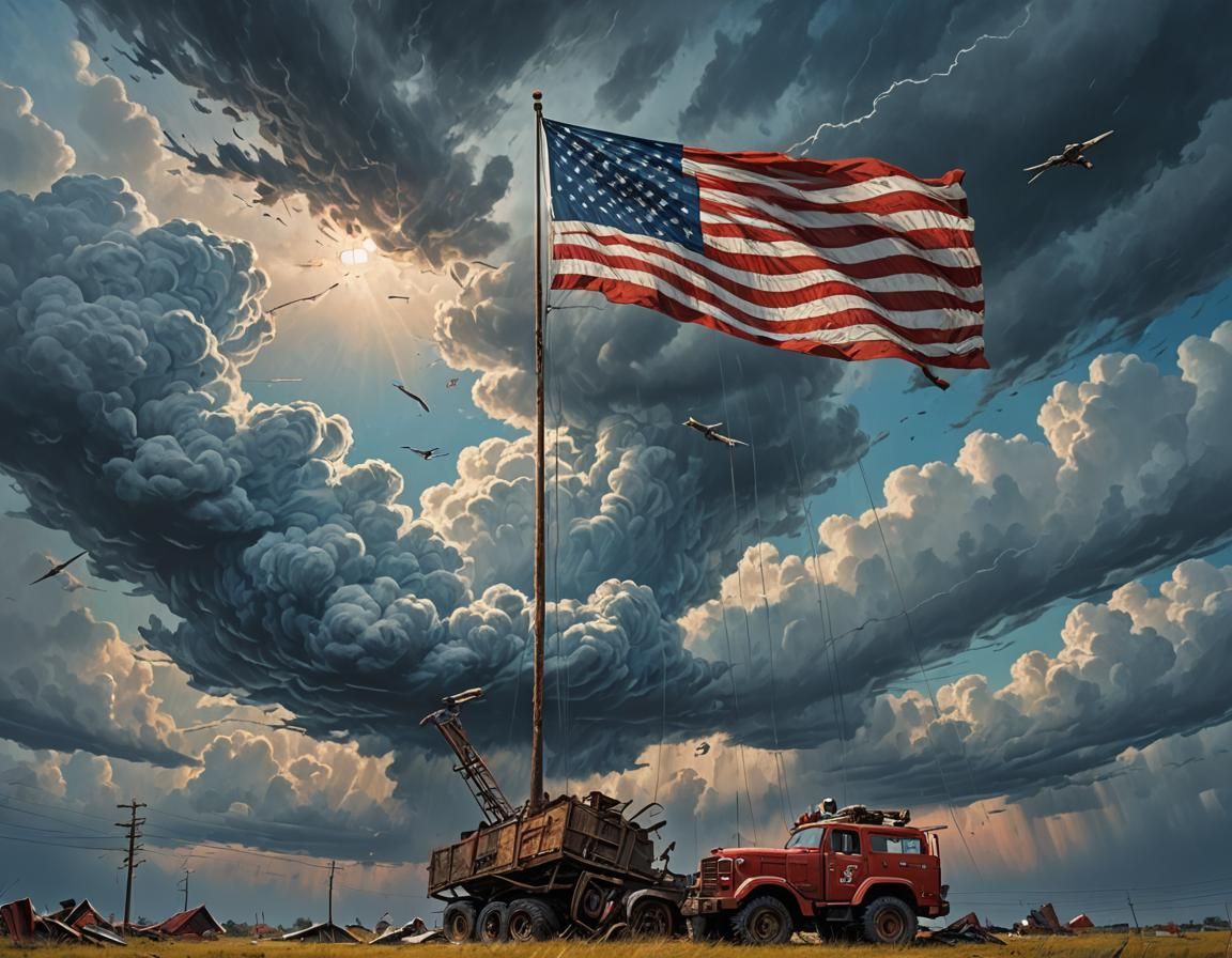 Surreal US Flag Art from Recycled Waste