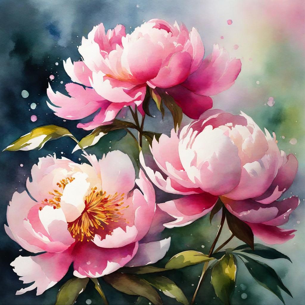 Winslow Homer Style Watercolor Peony Flowers