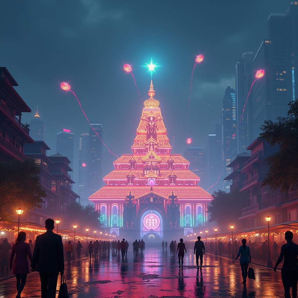 Futuristic Kathmandu Temple in 3D Anime Style