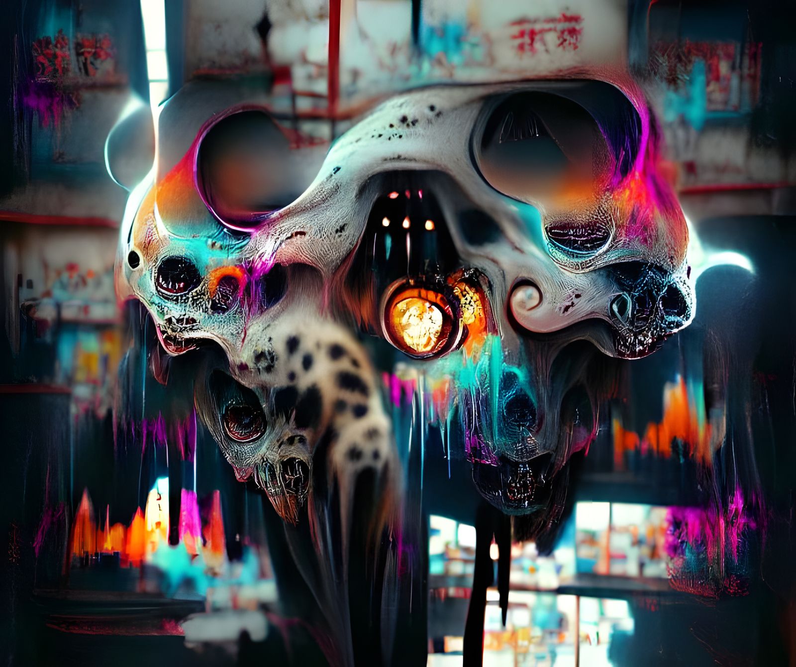 Hyperrealistic Evil Skull Concept Art in Neon Noir