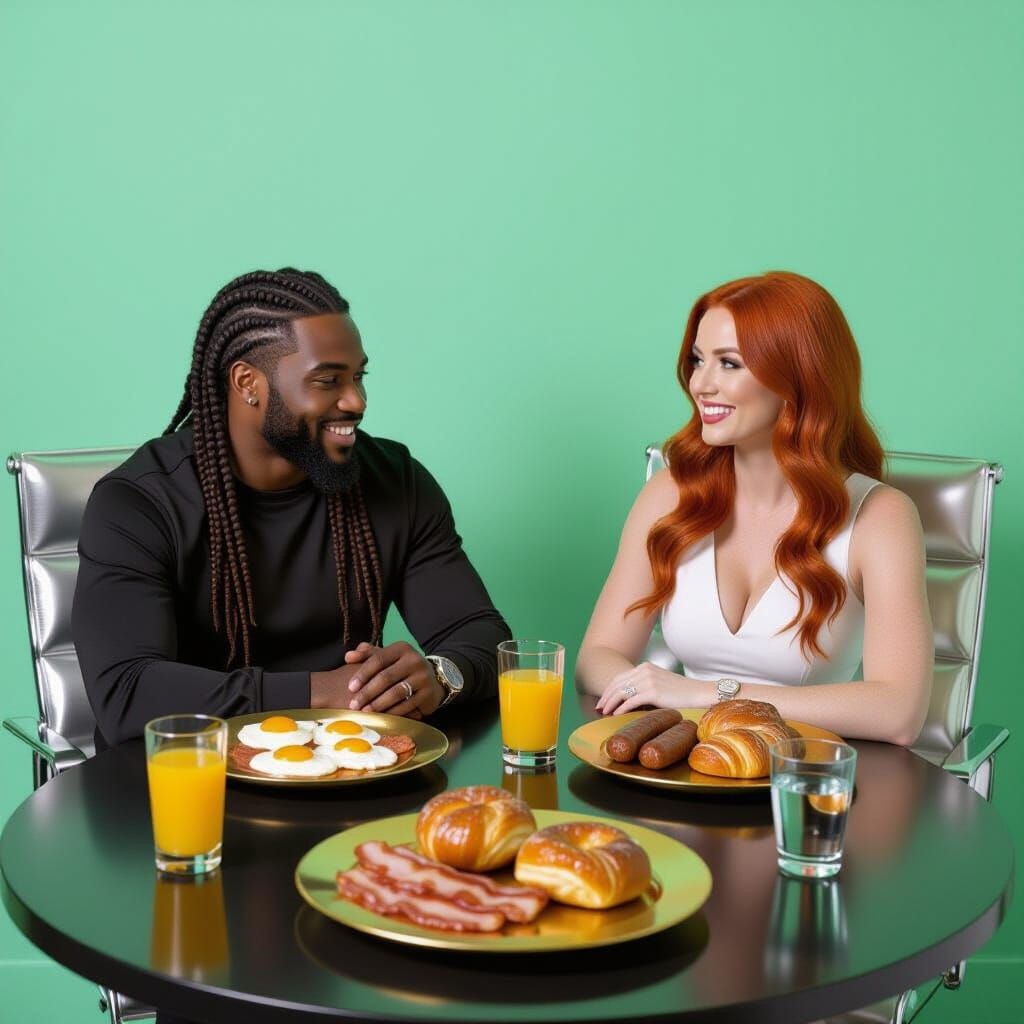 Photorealistic Breakfast Scene: Couple Enjoying Meal