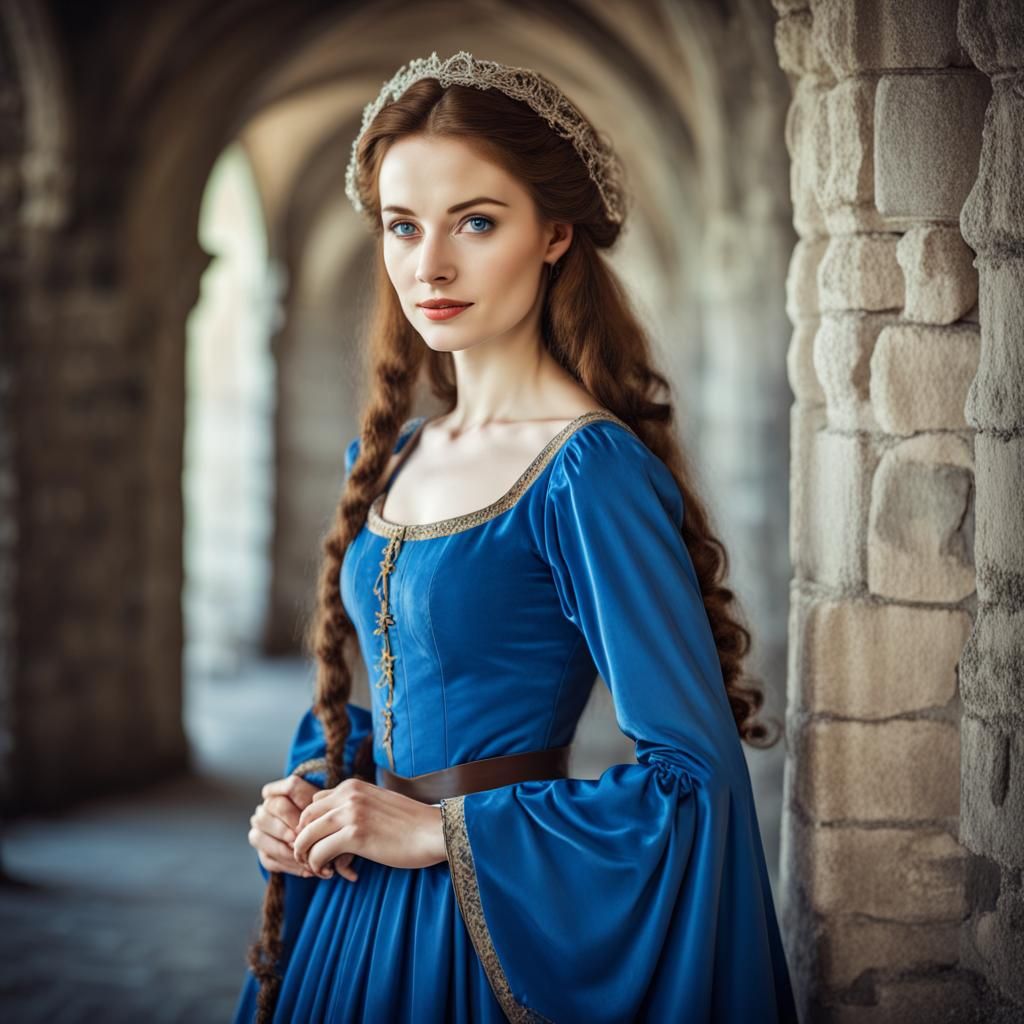 Medieval Woman in Blue Dress