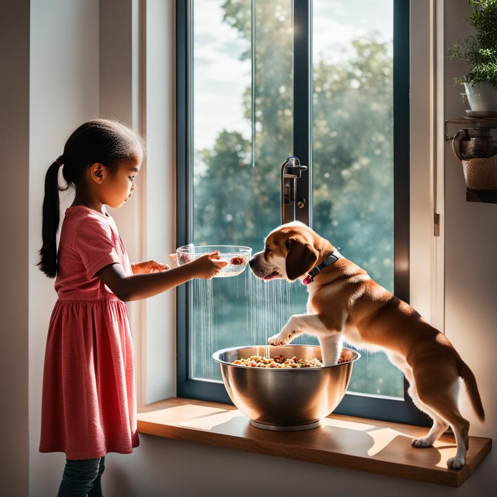 Girl Feeding Dog by the Window