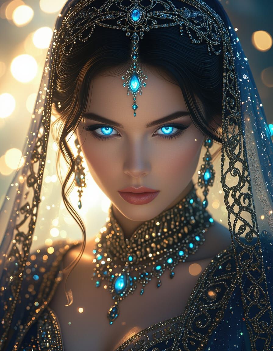 Mysterious Woman with Glowing Eyes, Digital Art