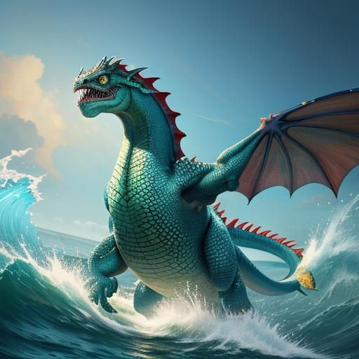 Hyperrealistic Water Dragon Emerges from Ocean
