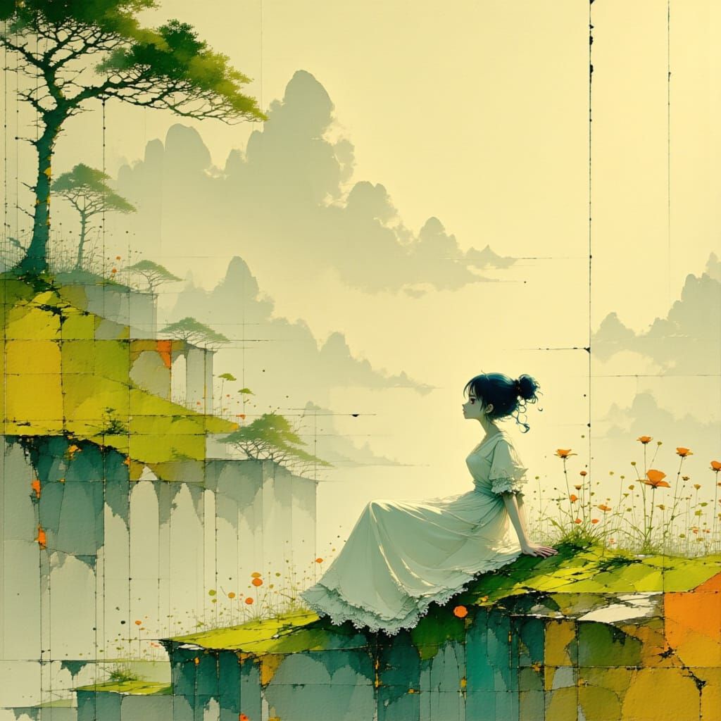 Serene Woman in a Vibrant, Psychedelic Meadow