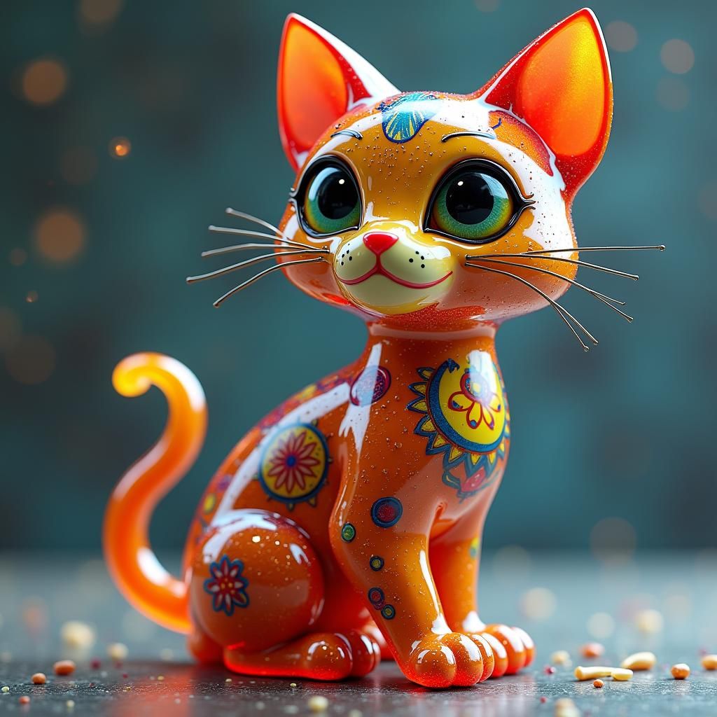 Colorful Enamel Glass Cat Sculpture