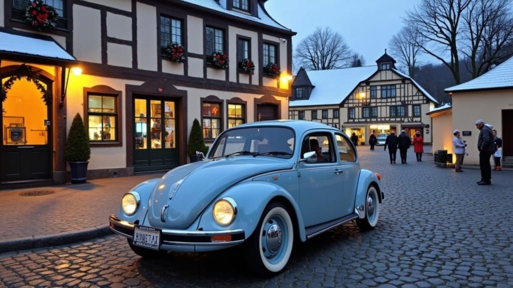 Charming Winter Village Scene in Traditional German Architec...