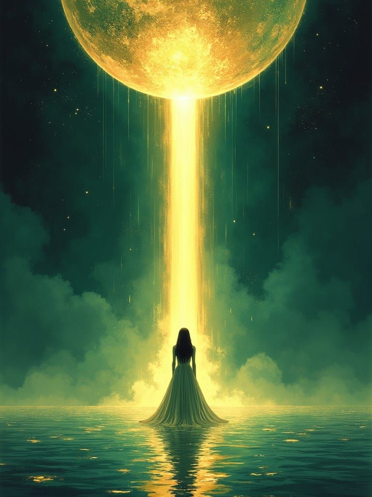 Golden-Green Light Erupts From Globe Into Woman's Heart