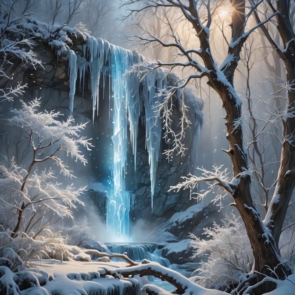 High detail digital fantasy painting.. Ethereal frozen water...