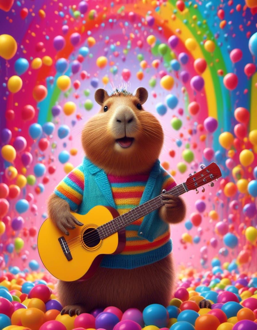 Capybara Plays Guitar in Candy Art Style