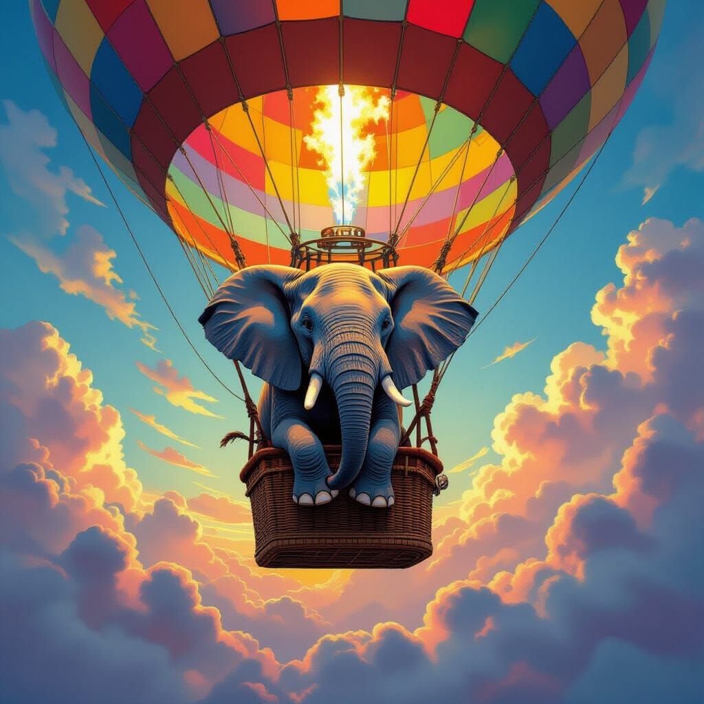 Elephant Soaring in Hot Air Balloon: Splash Art