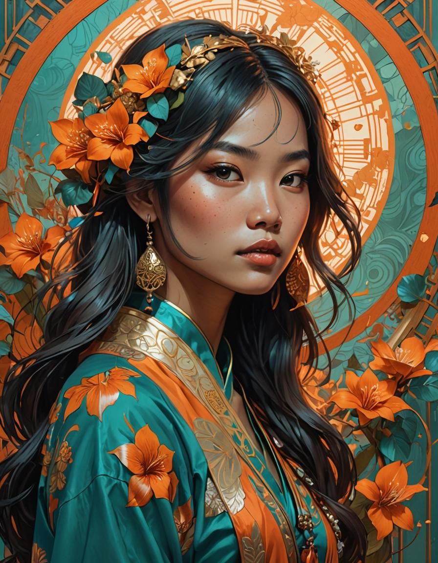 Vietnamese Girl Portrait in Pencil Art Style