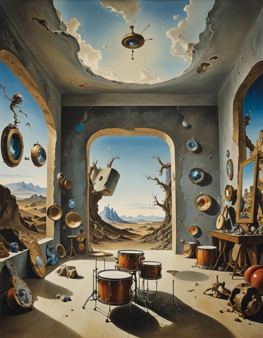 Surreal Room with Drums in Dali Style