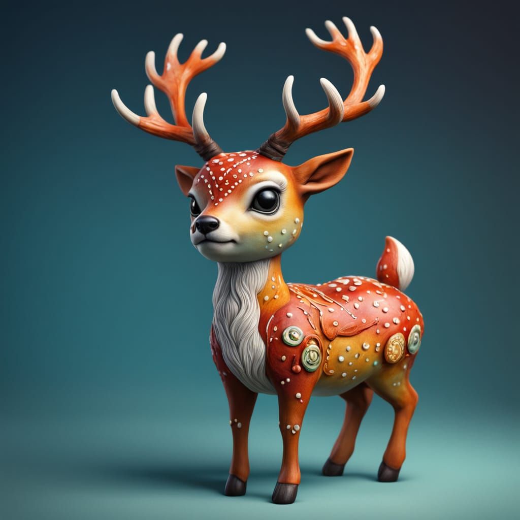 Chibi Clay Deer with Bow, Hyperrealistic Style