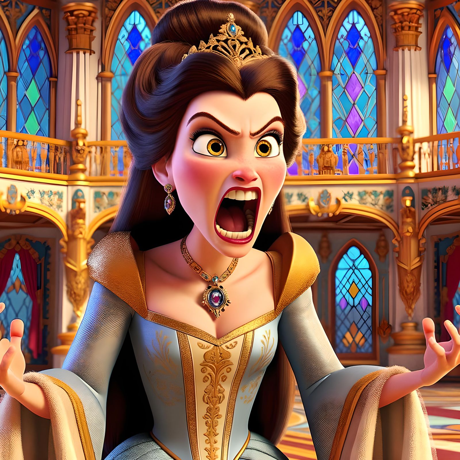 Furious Princess Yelling in Castle Interior