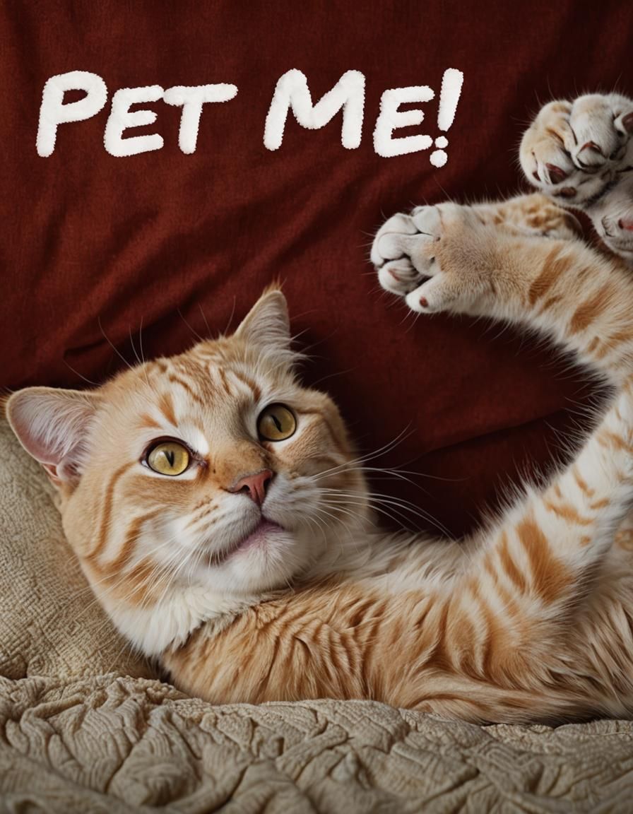 Happy Blonde Cat Portrait with Pet Me Message