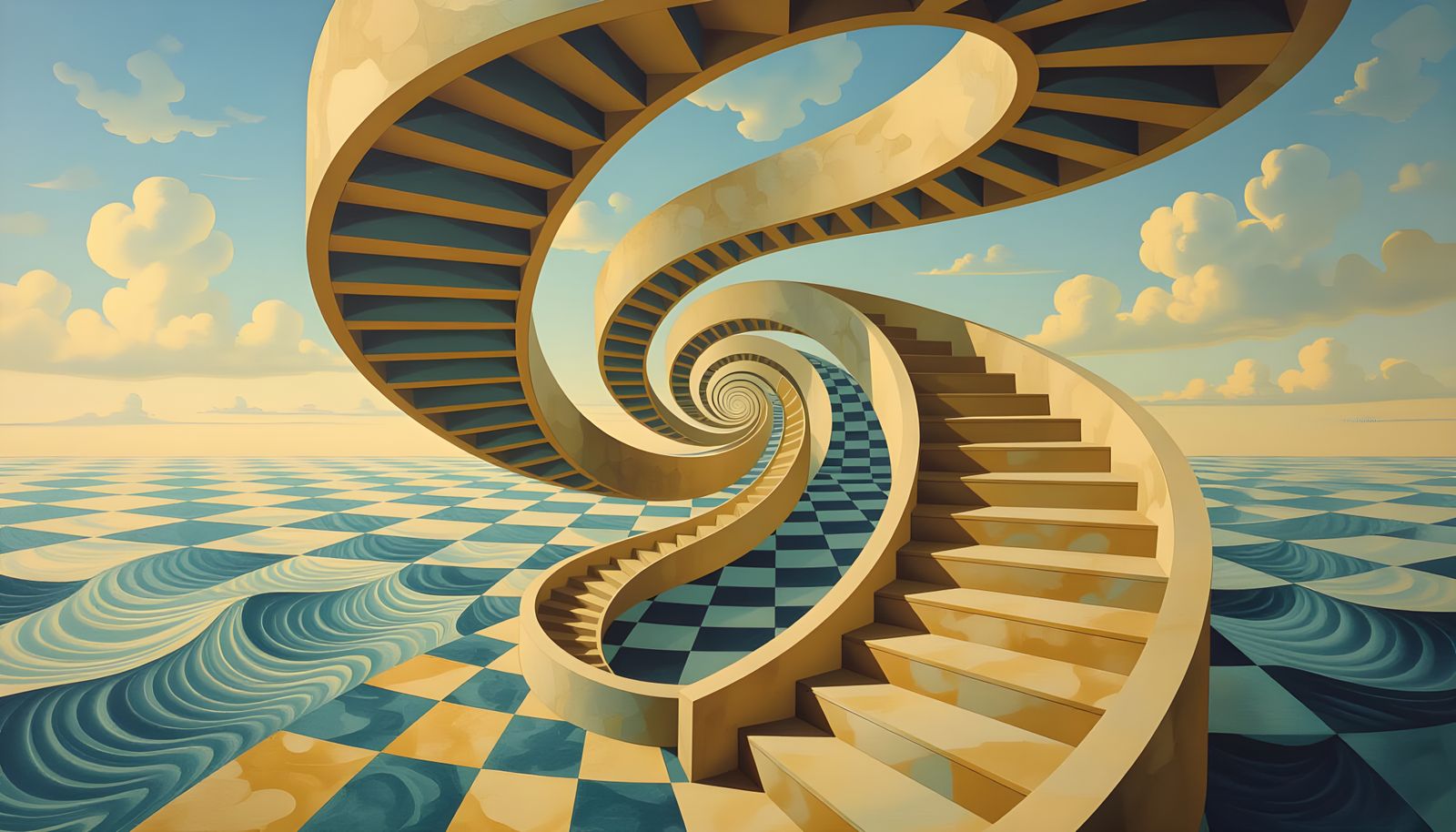 Surreal Optical Illusion Stairs in Dali Style