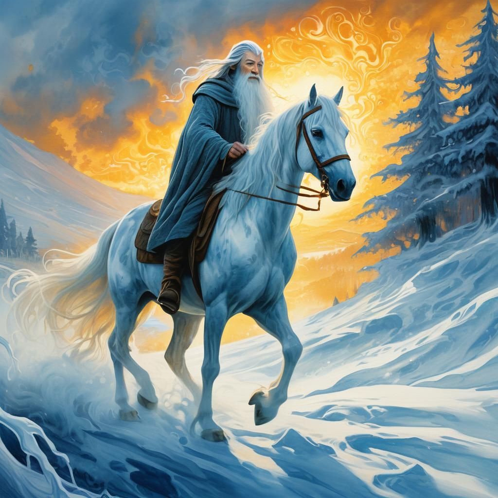 Gandalf the White on Shadowfax: Dreamy Oil Painting