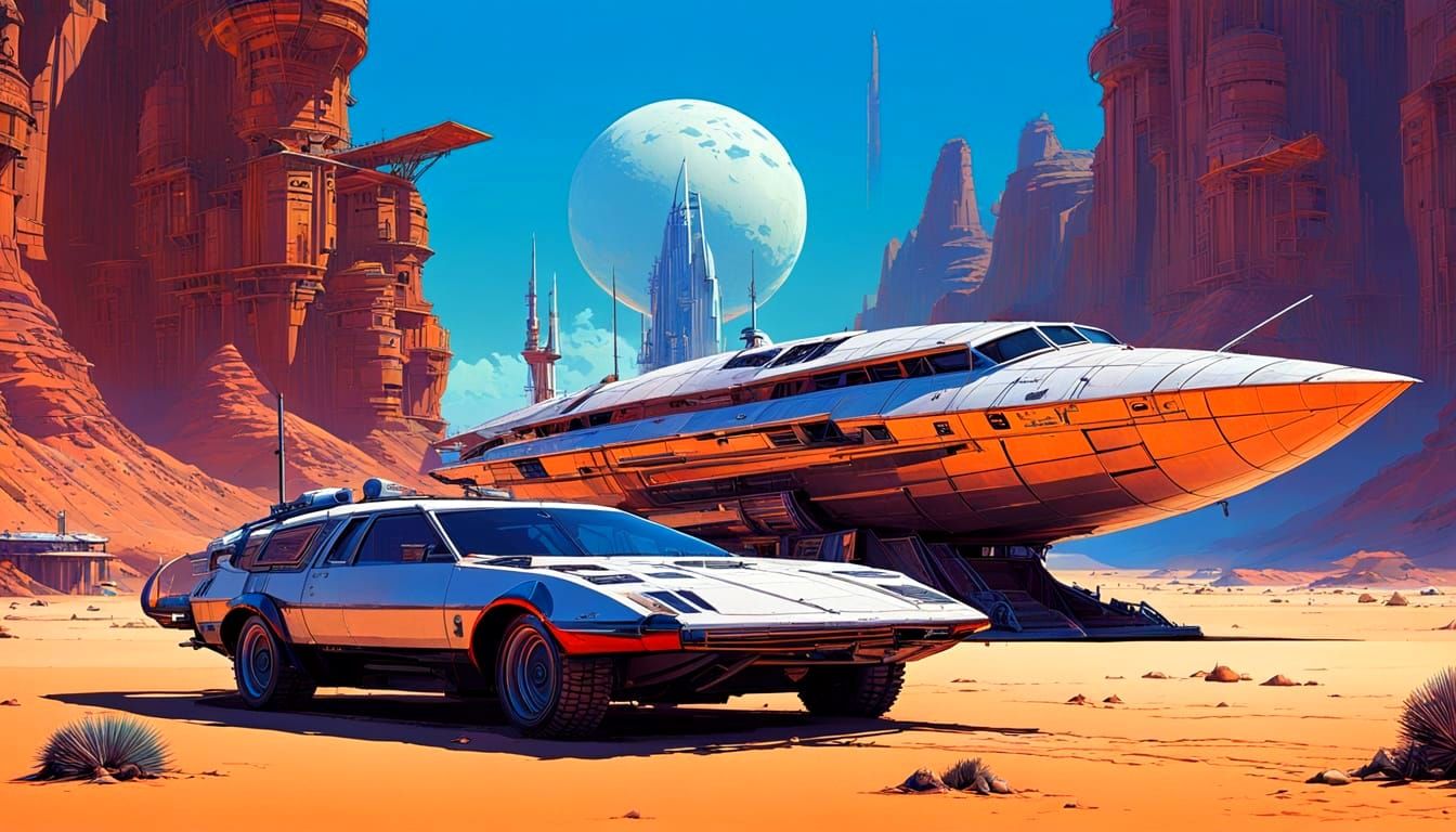 Cyberpunk Warrior in Desert Outpost, Vaporwave Palette