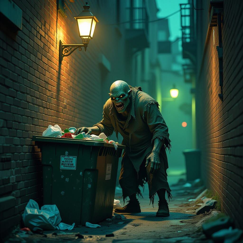 Grotesque Monster Lurking in Dark Alley