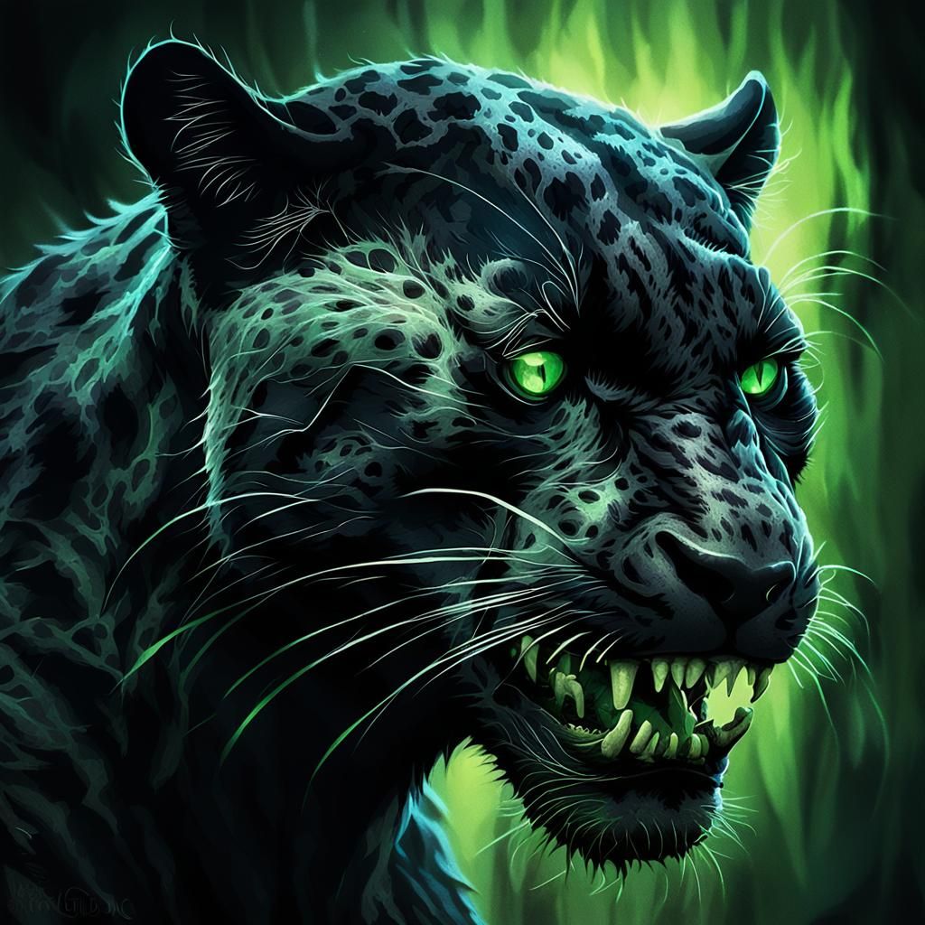 Grotesque Black Panther in Dark Fantasy Illustration