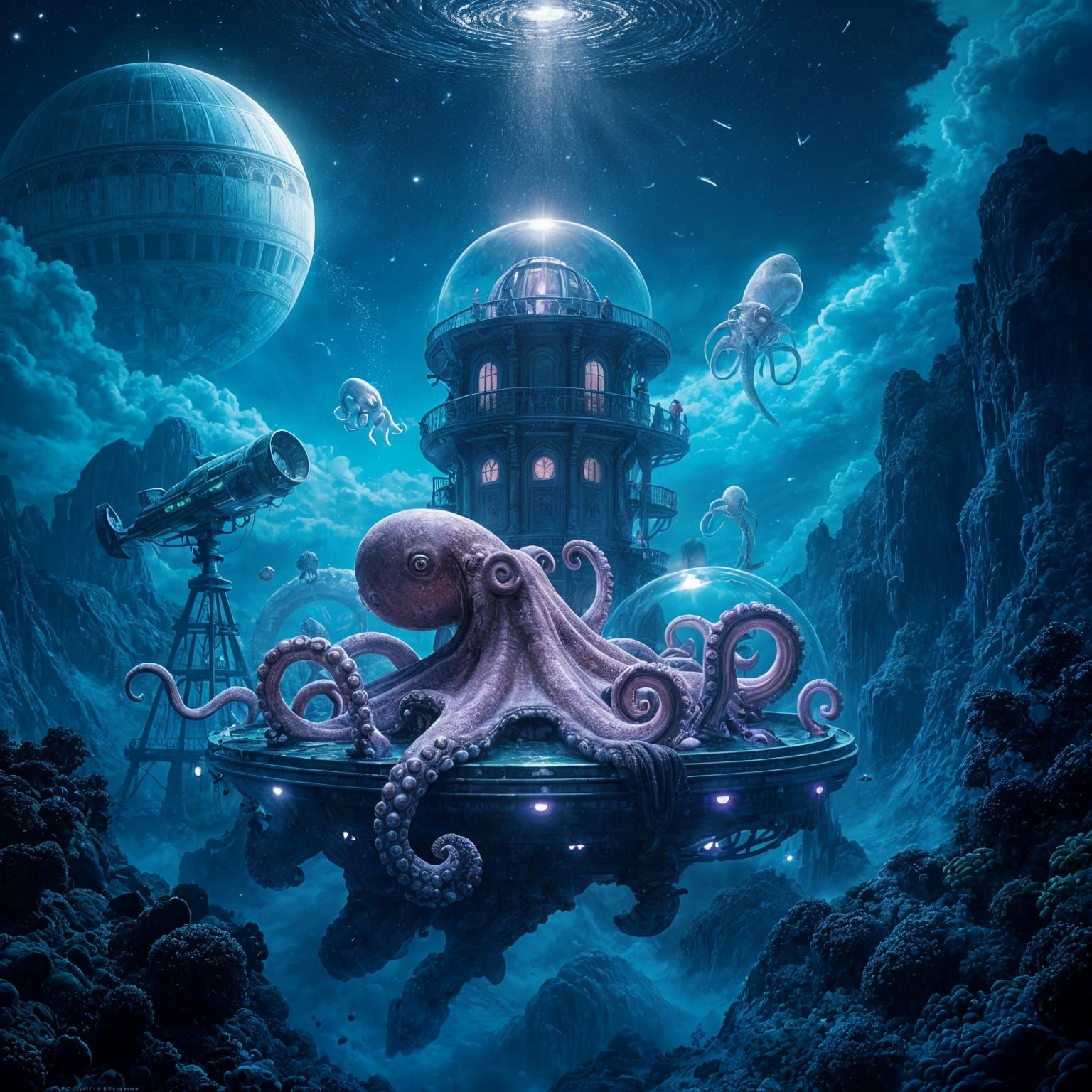 Underwater Octopus Observatory on Distant Exoplanet