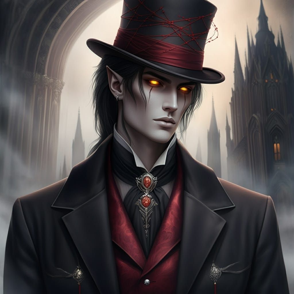 Aasimar in Gothic Cityscape, Inspired by Surreal Art