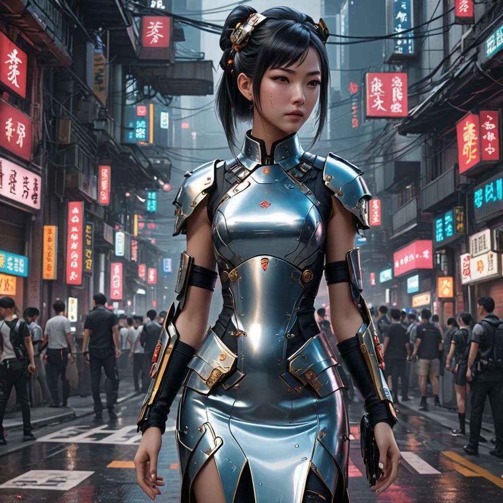 Cyberpunk Armoured Qipao in 3D Anime Art
