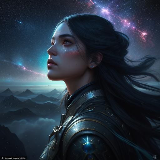 Girl Paints Starry Sky: 3D Hyperrealistic Galaxy Art