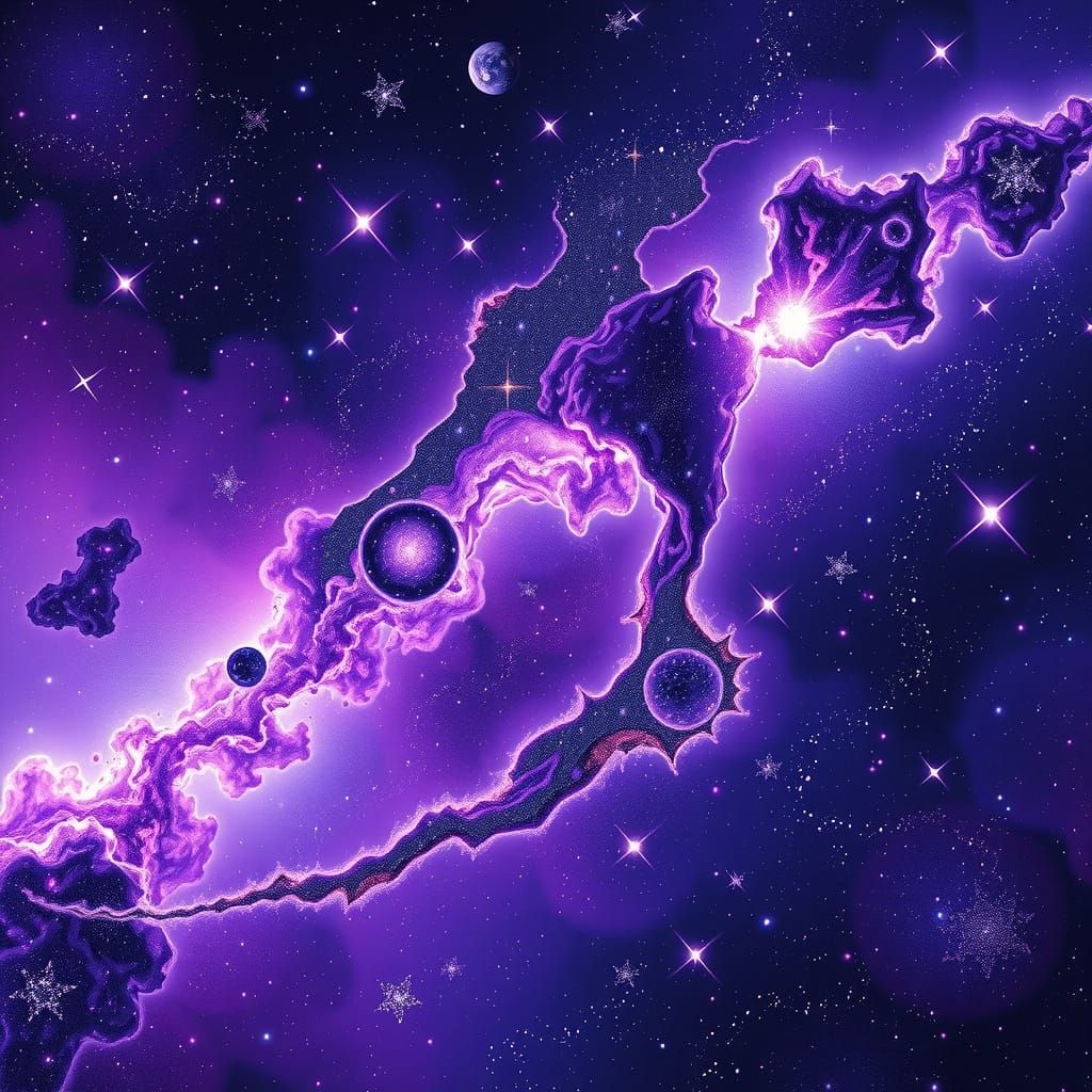 Vibrant Violet Nebula with Shimmering Celestial Bodies