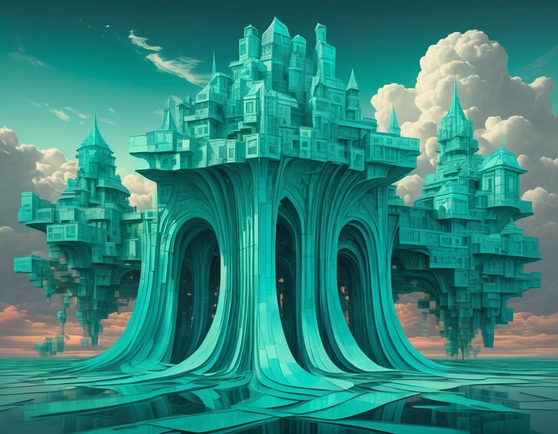 Ethereal Minimalist Landscape in Cel-Shaded Fractal Art