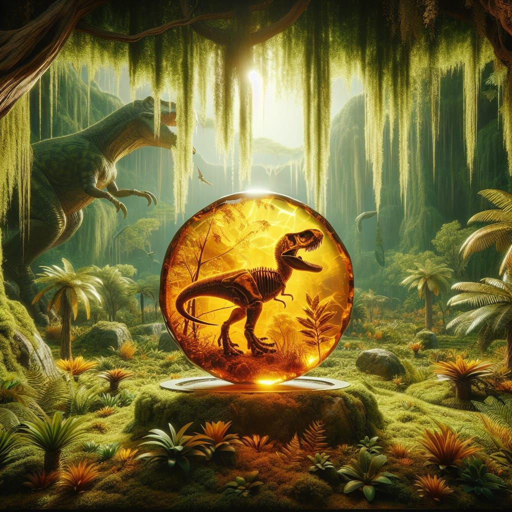 Dinosaur Fossil Encased in Amber in Jurassic Park