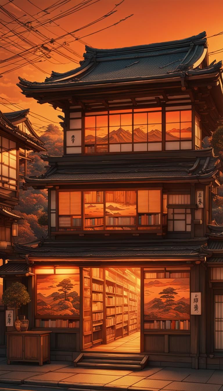 Sunset Bookstore in Japan: Ukiyo-e Style