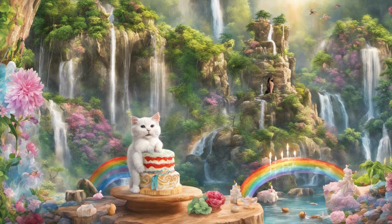 Cat's First Birthday Party by Waterfall