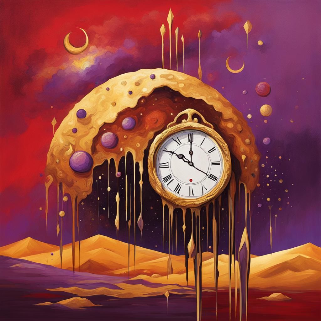Surreal Golden Desert with Dripping Clock