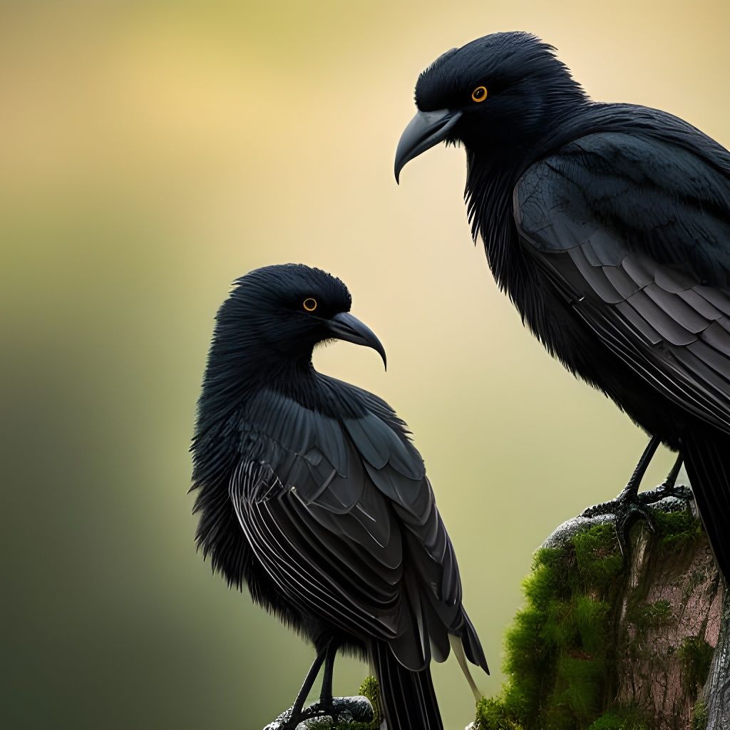 Ominous Ravens on Branch in Hyperdetailed Digital Art