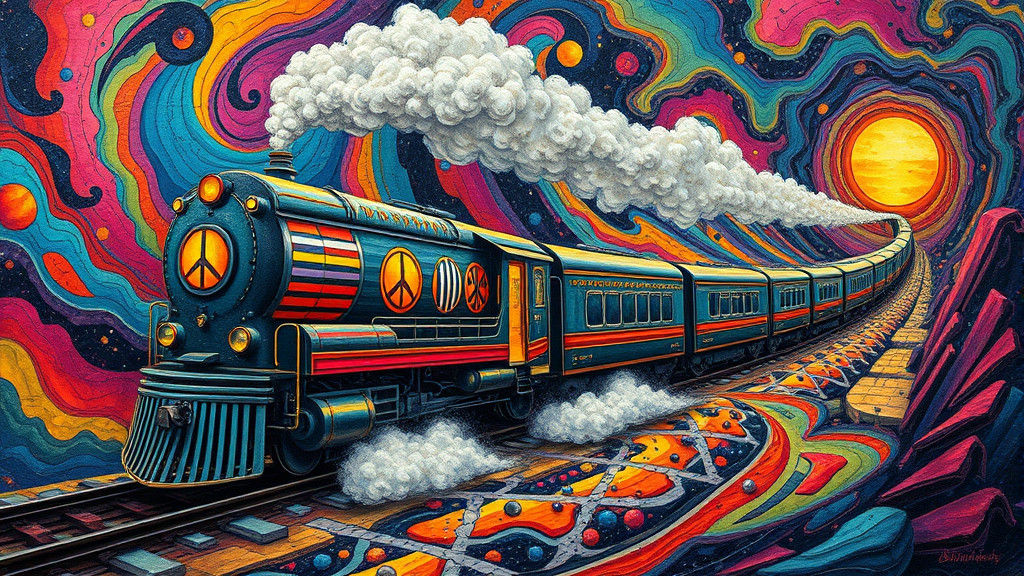 Psychedelic Peace Train in Surrealist Dreamscape