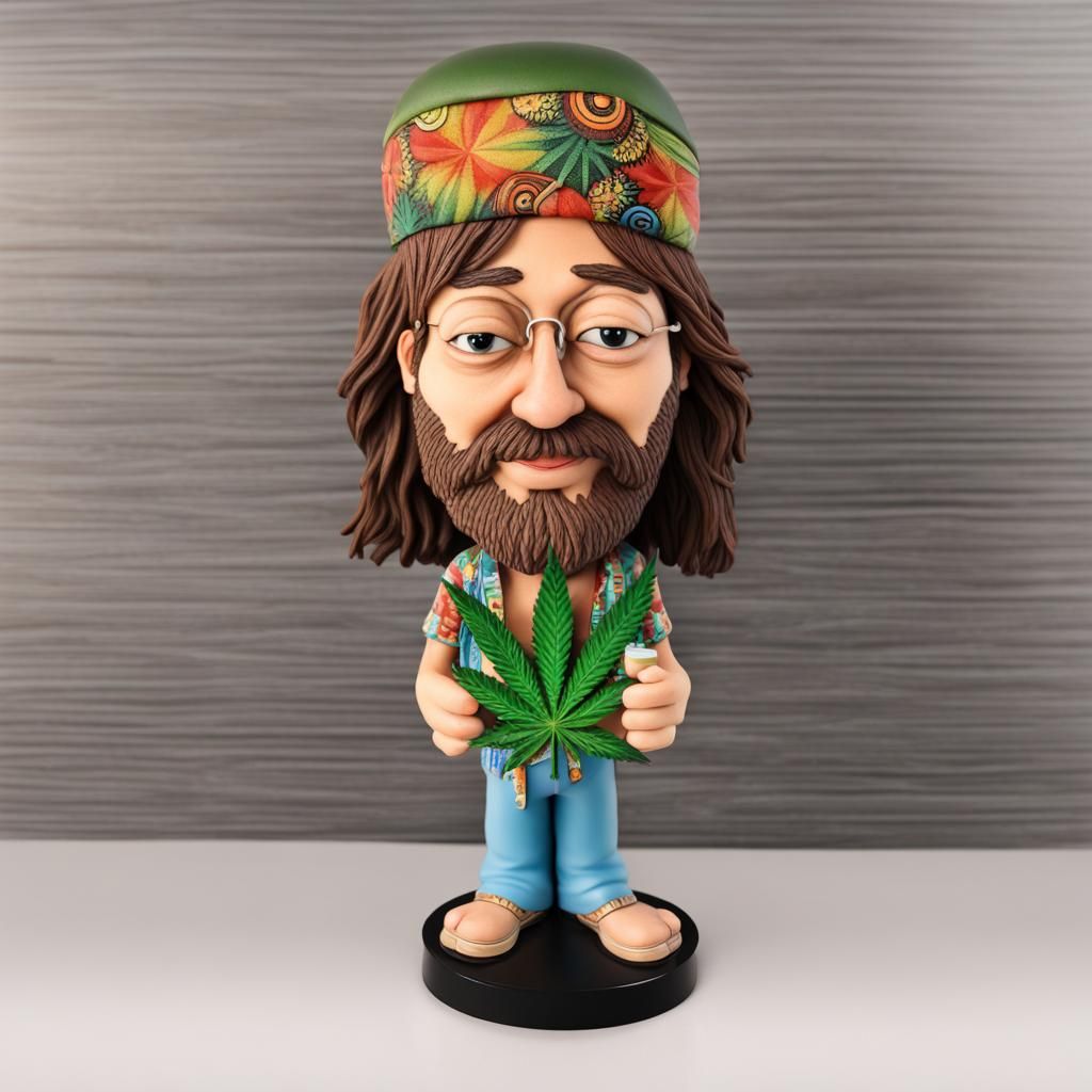 Hippie Bobblehead with Marijuana Leaf