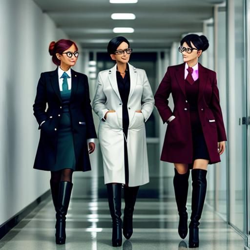 Businesswomen in Blazers Walking Down Hallway